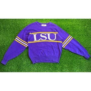 Vintage 1980's LSU TIGERS Cliff Engle Crew Neck Knit Sweater Made in‎ USA Large